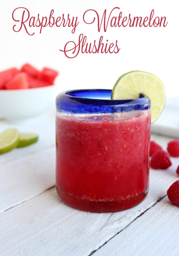 Raspberry Watermelon Slushies--a featured recipe by healthyideasplace featured on eatrightmama.com by Bridget Swinney