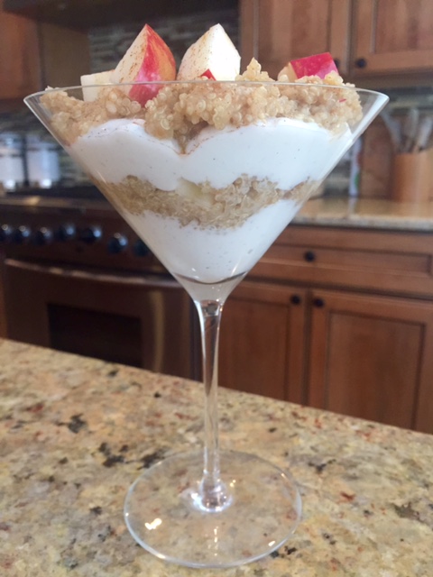 Yogurt Quinoa Apple parfait--part of the morning sickness recipes found at eatrightmama.com
