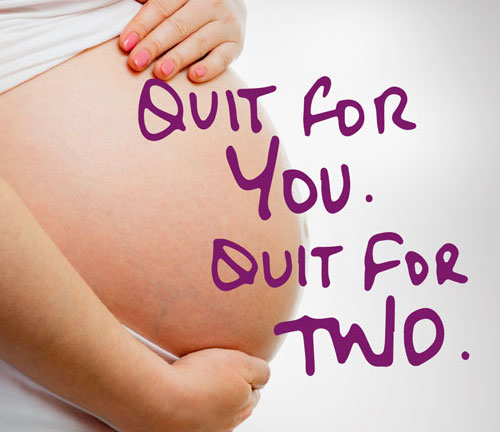 Mom's pregnant belly "Quit for You, Quit for Two."