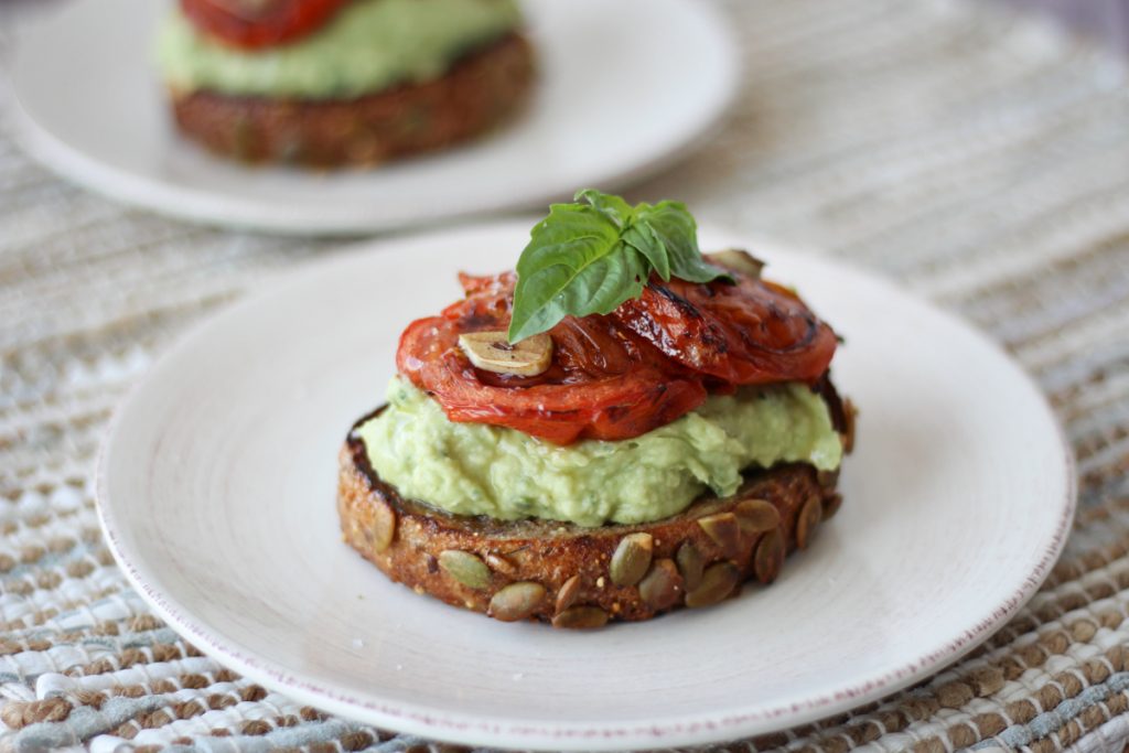 High protein avocado toast from Abbeyskitchen.com. More avocado recipes and fertility tips at eatrightmama.com